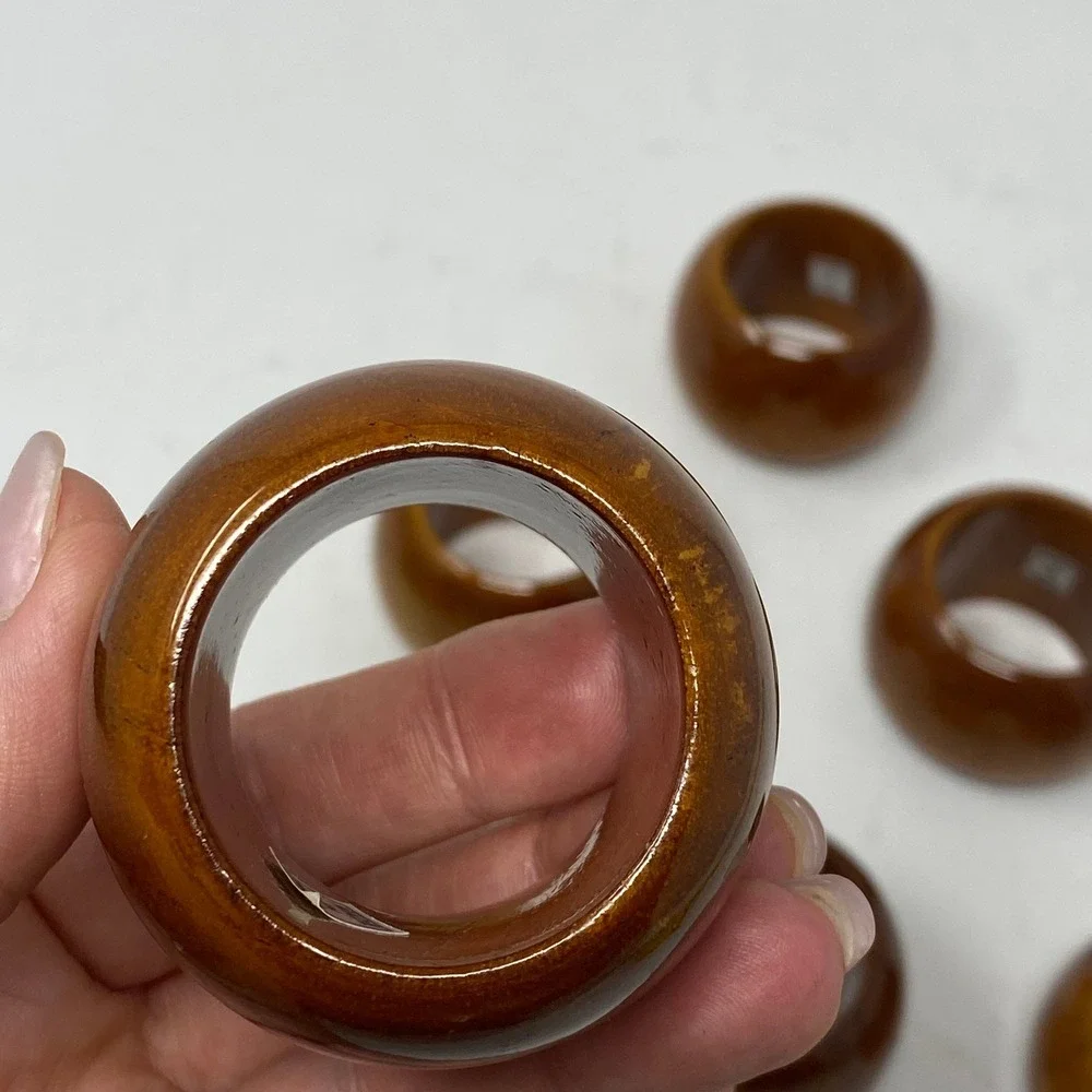 Vintage Napkin Rings‎ Brown Set of 6 Wood Round Made in India